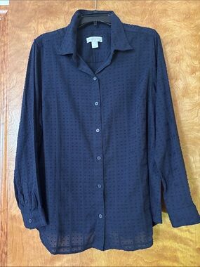 Christopher & Banks Navy Textured Dot Button-Down Shirt